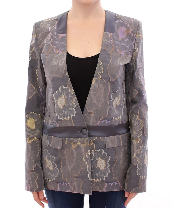 Floral Brokat Blazer mit langen Ärmeln und V-Ausschnitt - Image 1
