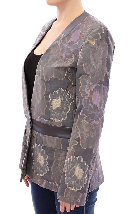 Floral Brokat Blazer mit langen Ärmeln und V-Ausschnitt - Image 3