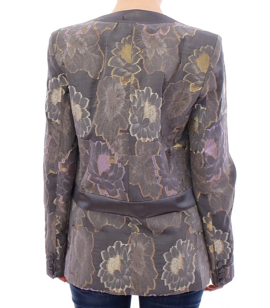 Floral Brokat Blazer mit langen Ärmeln und V-Ausschnitt - Image 4