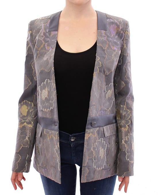 Floral Brokat Blazer mit langen Ärmeln und V-Ausschnitt - Image 5