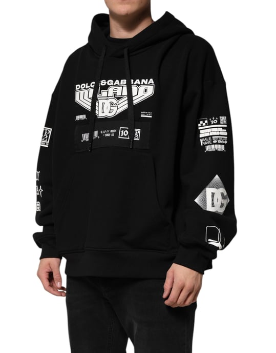 Dolce & Gabbana Schwarzer Baumwoll-Hoodie mit DG Milano-Logo-Print - Image 3