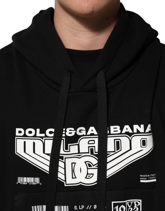 Dolce & Gabbana Schwarzer Baumwoll-Hoodie mit DG Milano-Logo-Print - Image 5
