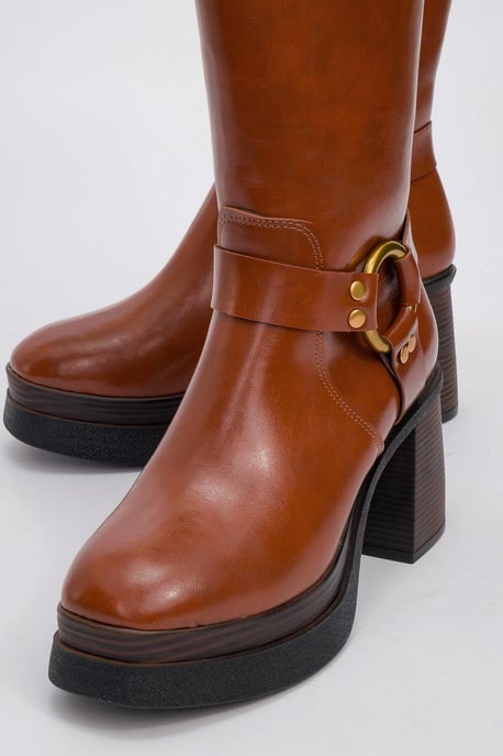 Rock Schnalle Reißverschluss Blockabsatz Stiefel (Damen) - Image 3