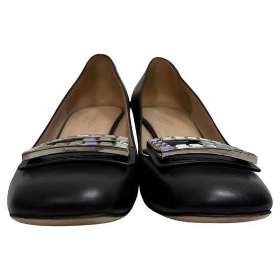 Gucci G-verzierte Blockabsatzpumps aus schwarzem Leder - Image 2