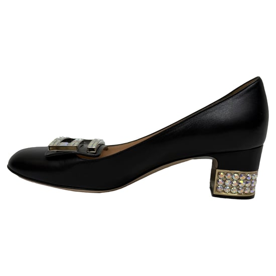 Gucci G-verzierte Blockabsatzpumps aus schwarzem Leder - Image 4
