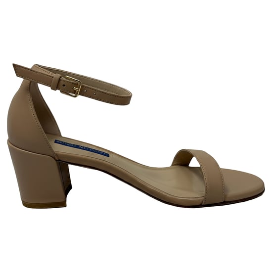 Stuart Weitzman Nudist Block Sandalen aus beigem Leder - Image 1