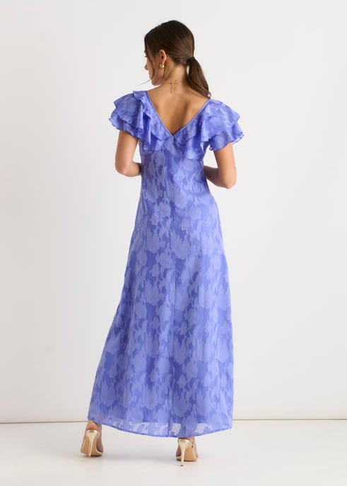 Blaues Maxikleid aus Satin-Jacquard mit Rüschen - Image 4
