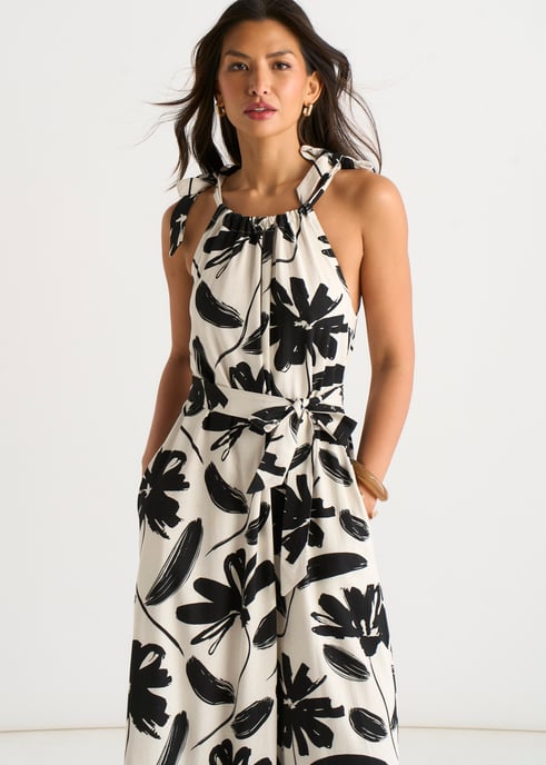 Einfarbiges Trapezkleid aus Leinenmischung mit Gürtel - Image 2