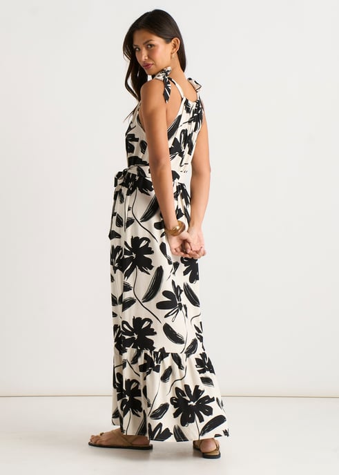 Einfarbiges Trapezkleid aus Leinenmischung mit Gürtel - Image 4