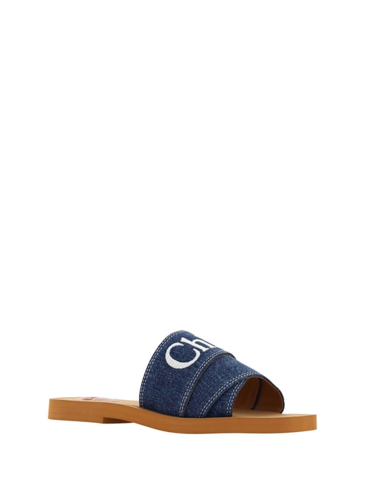 Chloé Denim Blaue Baumwoll-Slides Woody Sandalen - Image 3