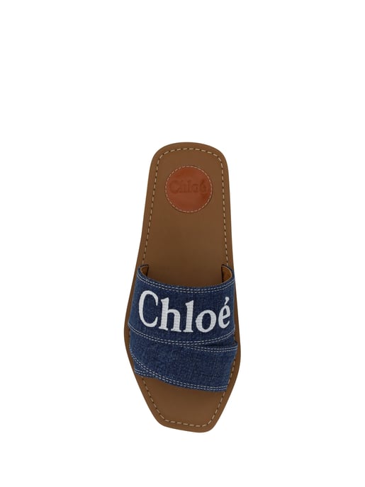 Chloé Denim Blaue Baumwoll-Slides Woody Sandalen - Image 4