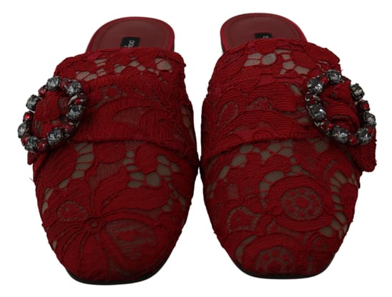 Dolce & Gabbana Rote Spitzen Krystall Slipper Flats Schuhe - Image 2