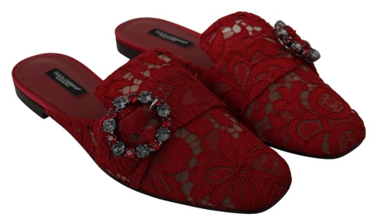 Dolce & Gabbana Rote Spitzen Krystall Slipper Flats Schuhe - Image 3