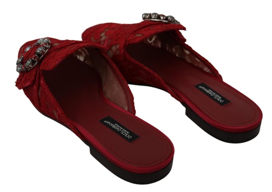 Dolce & Gabbana Rote Spitzen Krystall Slipper Flats Schuhe - Image 4