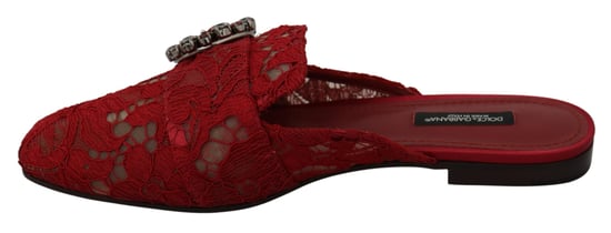 Dolce & Gabbana Rote Spitzen Krystall Slipper Flats Schuhe - Image 5