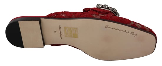 Dolce & Gabbana Rote Spitzen Krystall Slipper Flats Schuhe - Image 6