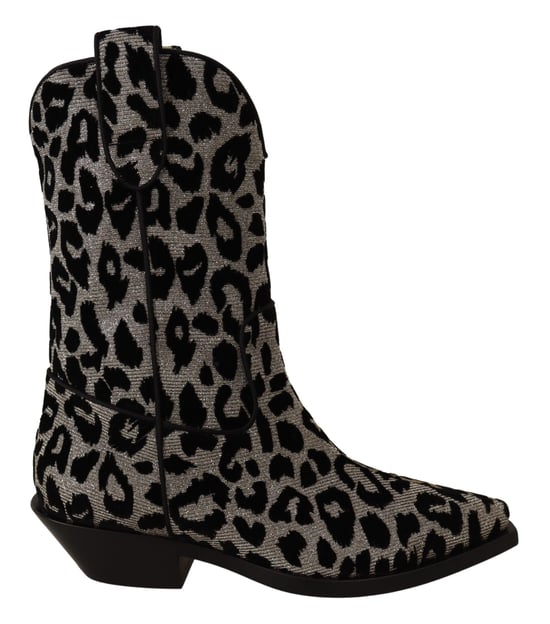 Dolce & Gabbana Graue-schwarze Leopard-Cowboystiefel - Schwarz - Image 1