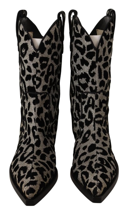 Dolce & Gabbana Graue-schwarze Leopard-Cowboystiefel - Schwarz - Image 2