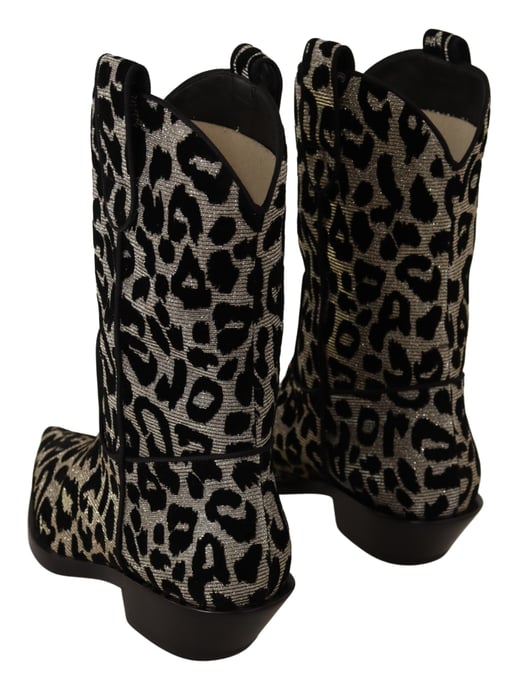 Dolce & Gabbana Graue-schwarze Leopard-Cowboystiefel - Schwarz - Image 4