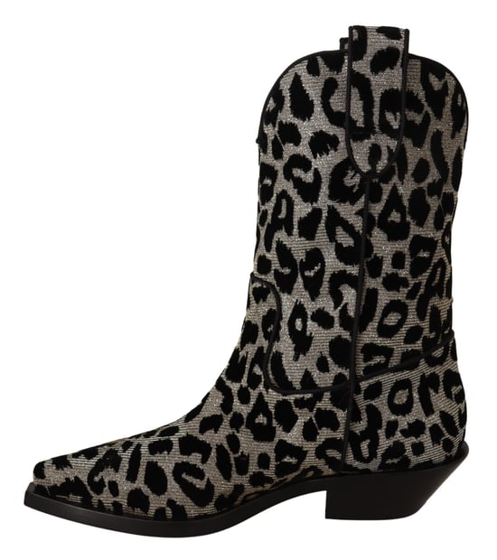 Dolce & Gabbana Graue-schwarze Leopard-Cowboystiefel - Schwarz - Image 5