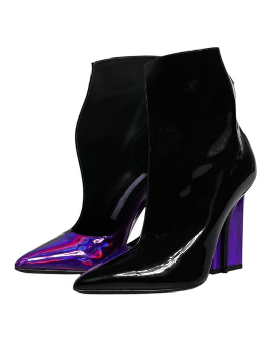 Dolce & Gabbana Lila Schwarze Spitzeboots Schuhe - Image 4
