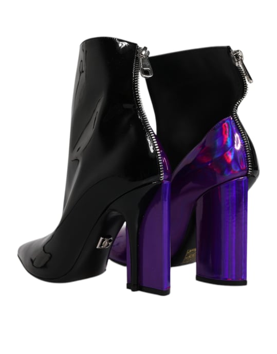 Dolce & Gabbana Lila Schwarze Spitzeboots Schuhe - Image 5