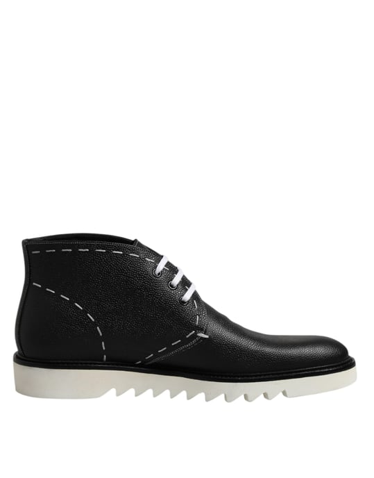 Dolce & Gabbana Schwarze Weiße Leder Stiefeletten Schuhe - Image 1