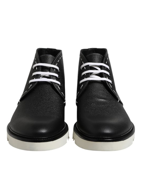 Dolce & Gabbana Schwarze Weiße Leder Stiefeletten Schuhe - Image 2