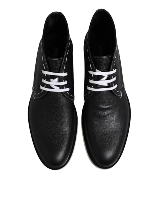 Dolce & Gabbana Schwarze Weiße Leder Stiefeletten Schuhe - Image 3