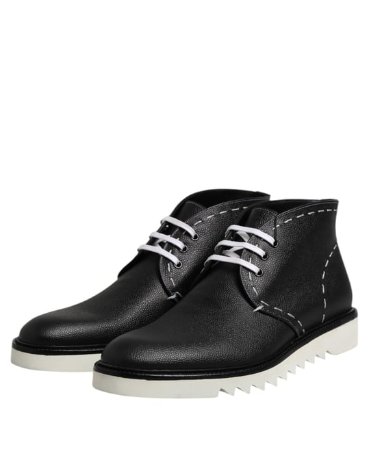 Dolce & Gabbana Schwarze Weiße Leder Stiefeletten Schuhe - Image 4