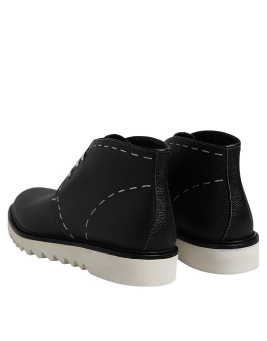 Dolce & Gabbana Schwarze Weiße Leder Stiefeletten Schuhe - Image 5