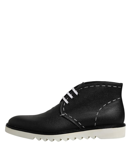 Dolce & Gabbana Schwarze Weiße Leder Stiefeletten Schuhe - Image 6