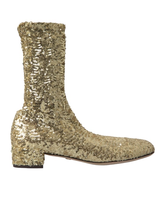 Dolce & Gabbana Gold Pailletten Kurzstiefel Stretch Schuhe - Image 1