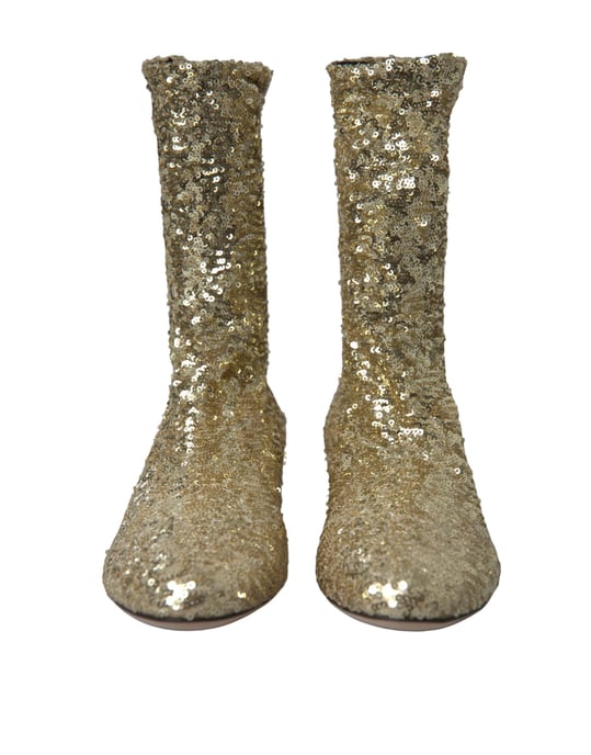 Dolce & Gabbana Gold Pailletten Kurzstiefel Stretch Schuhe - Image 3