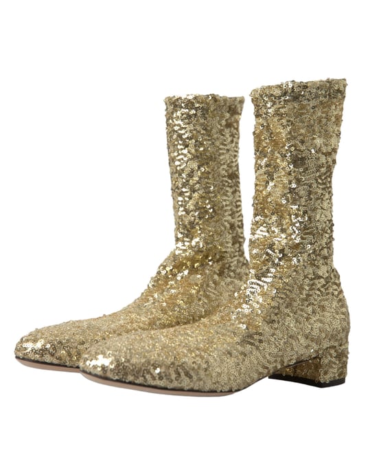 Dolce & Gabbana Gold Pailletten Kurzstiefel Stretch Schuhe - Image 4
