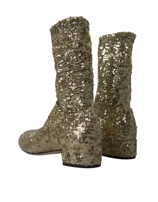 Dolce & Gabbana Gold Pailletten Kurzstiefel Stretch Schuhe - Image 5