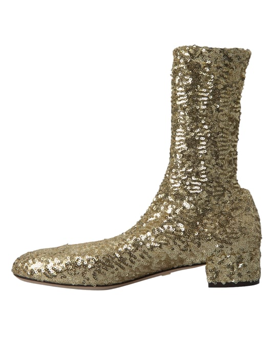 Dolce & Gabbana Gold Pailletten Kurzstiefel Stretch Schuhe - Image 6