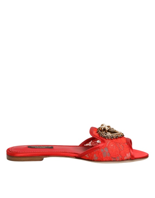 Dolce & Gabbana Rote Hingabe Spitzen-Ballettschuhe Slip-On Sandalen - Image 1