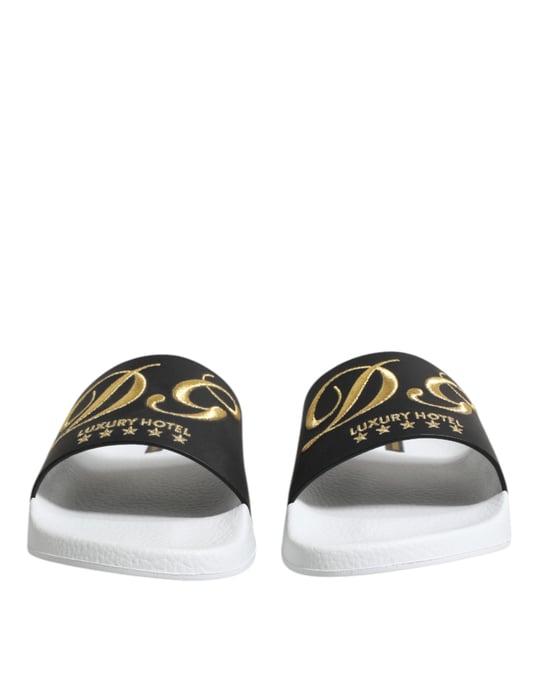 Dolce & Gabbana Weiße Schwarze Leder-Sandalen Strandbekleidung Schuhe - Image 2