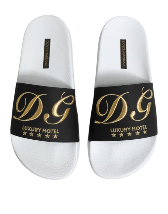 Dolce & Gabbana Weiße Schwarze Leder-Sandalen Strandbekleidung Schuhe - Image 3