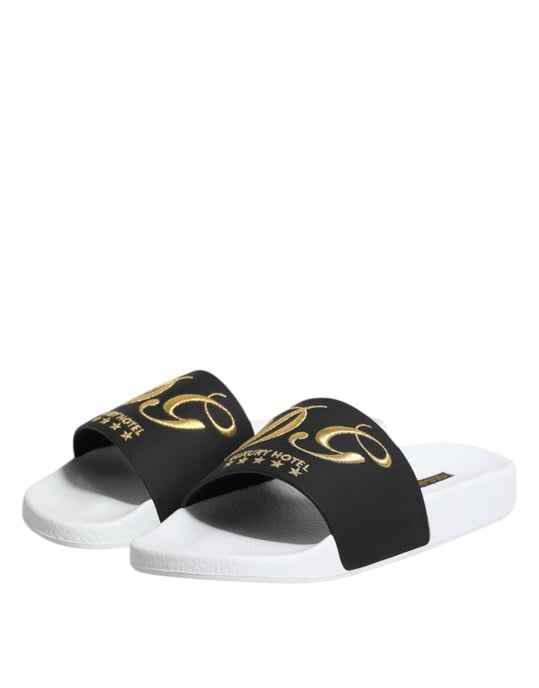 Dolce & Gabbana Weiße Schwarze Leder-Sandalen Strandbekleidung Schuhe - Image 4