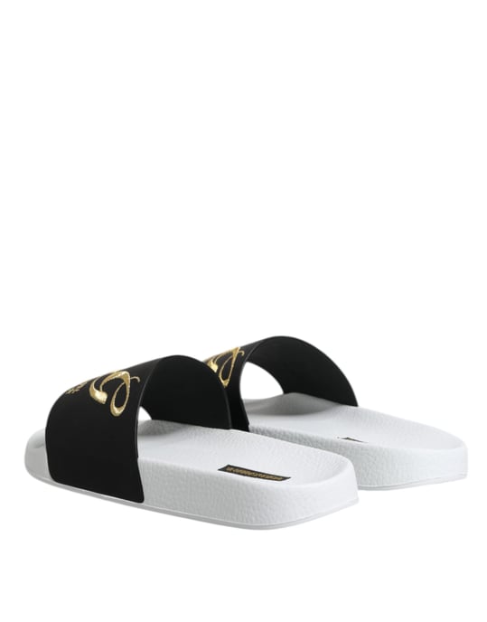 Dolce & Gabbana Weiße Schwarze Leder-Sandalen Strandbekleidung Schuhe - Image 5