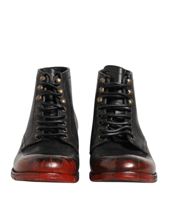Dolce & Gabbana Schwarze Rote Schnürstiefeletten - Image 3