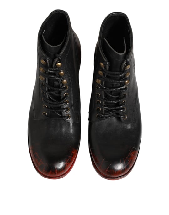 Dolce & Gabbana Schwarze Rote Schnürstiefeletten - Image 4