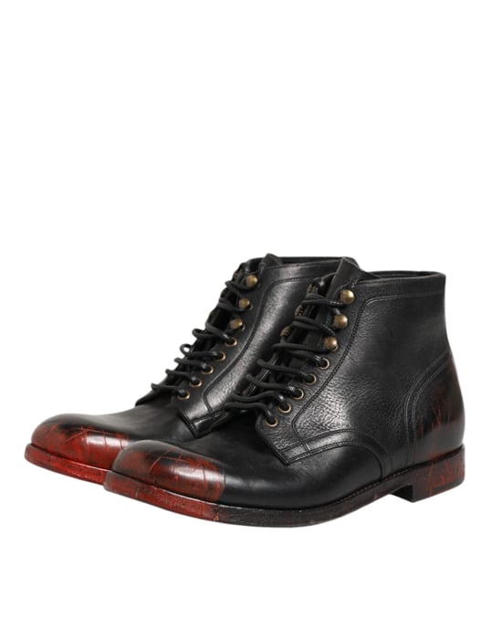 Dolce & Gabbana Schwarze Rote Schnürstiefeletten - Image 5