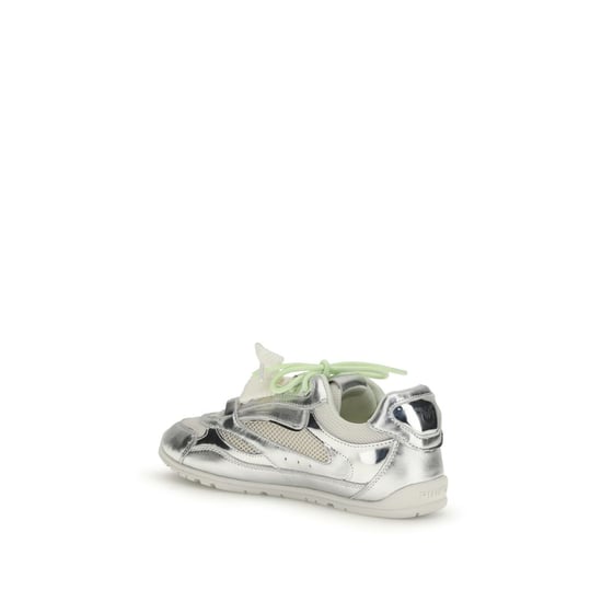 PINKO Silber Kalbsleder Bos Taurus Sport Sneakers - Image 3