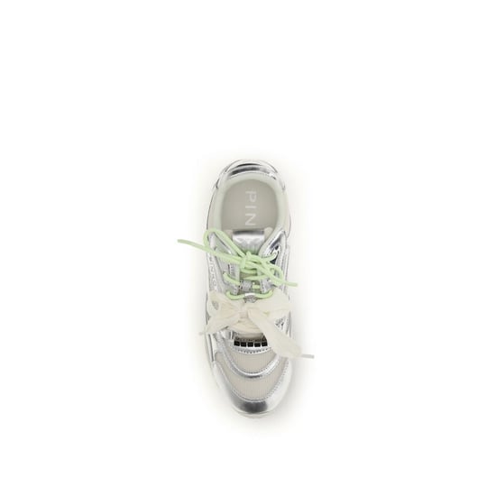 PINKO Silber Kalbsleder Bos Taurus Sport Sneakers - Image 4