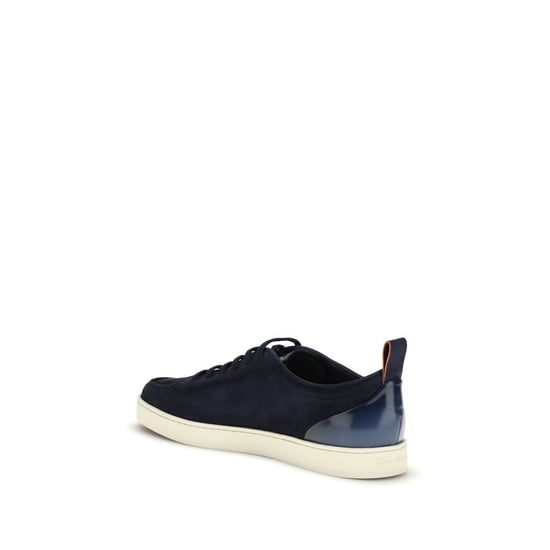 Santoni Blaue Kalbleder Bos Taurus Low Top Sneakers - Image 3