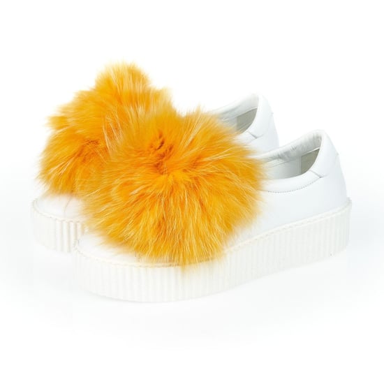 Mr&Mrs Italy Weiße Textil Damen Sneaker mit echtem Pelz-Pompons - Image 3