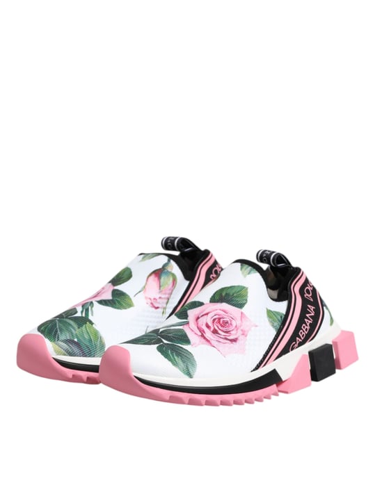Dolce & Gabbana Weiße Rose Print Sorrento Sneakers Schuhe - Image 5